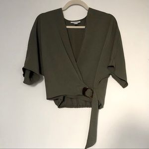 Olive Green Topshop Wrap Shirt